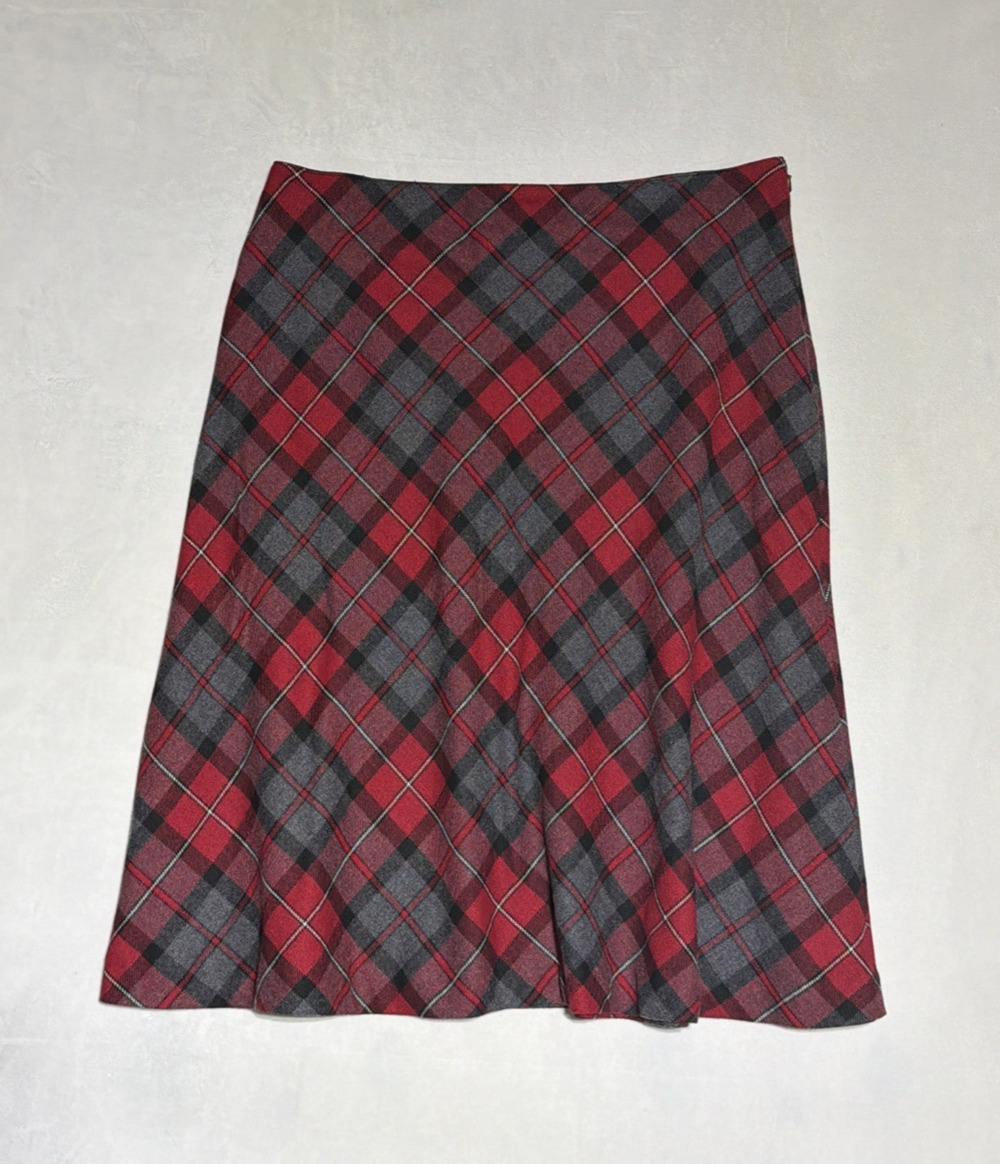 Appleseed's Petite Wool Blend Midi Skirt 18P Red Plaid Tartan Classic Modest
